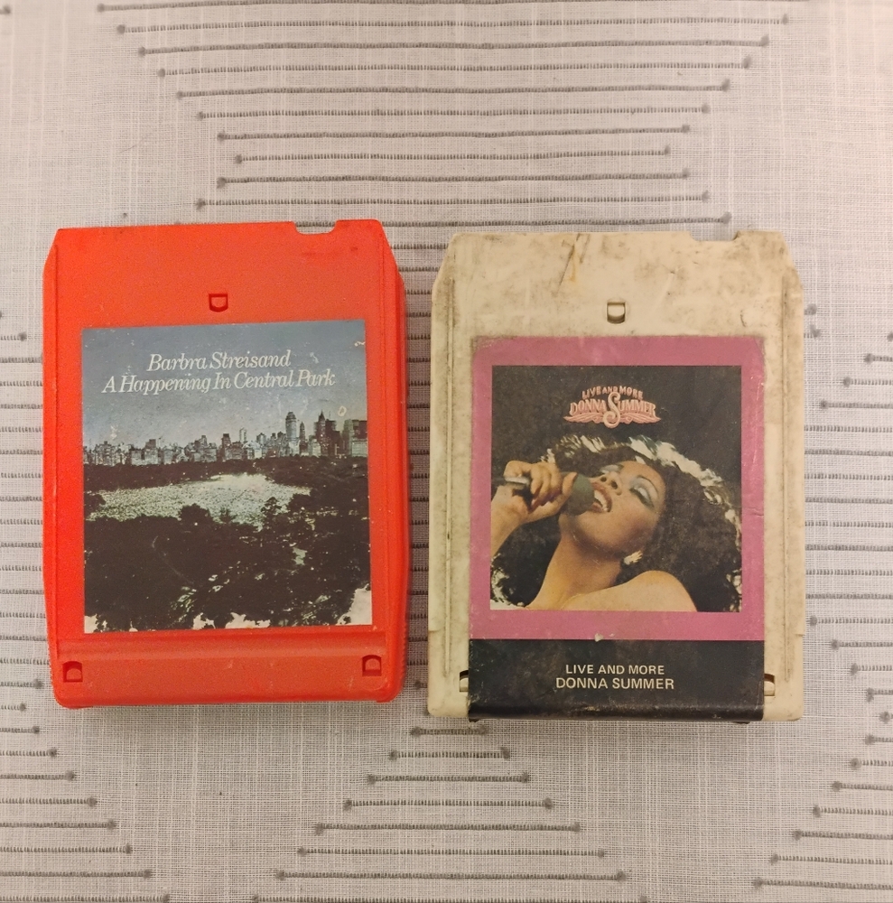 Vintage 8-Track Tapes - Red and White Barbra Streisand And Donna Summer Set Of 2